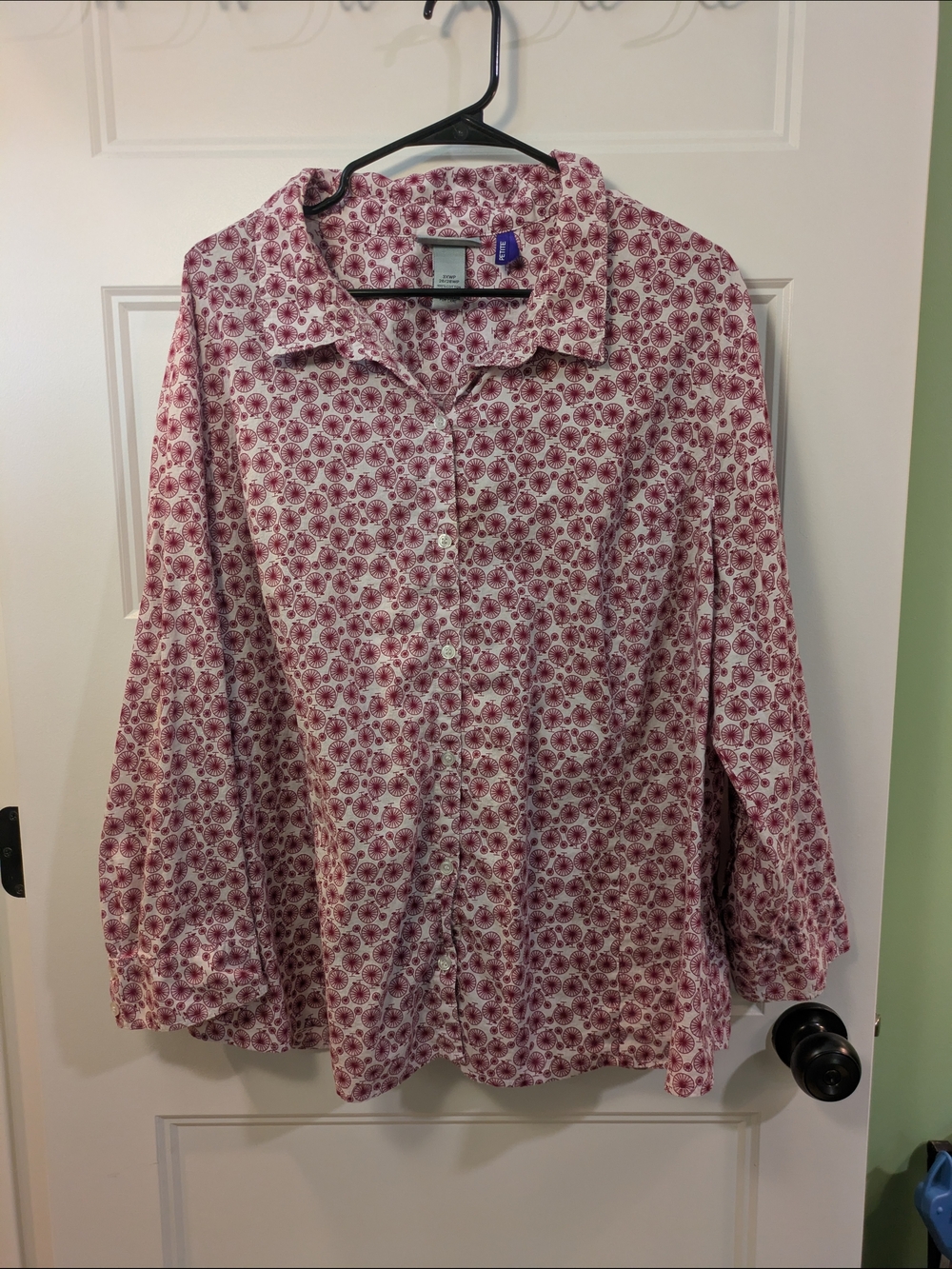 Catherines White and Red Unicycle Button-Down Shirt